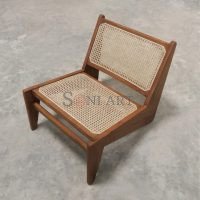 Pierre Jeanneret Kangaroo Chair Teak Wood Chair Wooden Cane in Back and Seat with Foot Reset for Living Room - Image 3