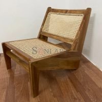 Pierre Jeanneret Kangaroo Chair Teak Wood Chair Wooden Cane in Back and Seat with Foot Reset for Living Room - Image 9