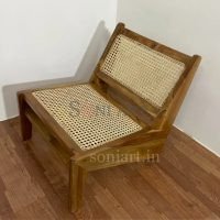 Pierre Jeanneret Kangaroo Chair Teak Wood Chair Wooden Cane in Back and Seat with Foot Reset for Living Room - Image 6