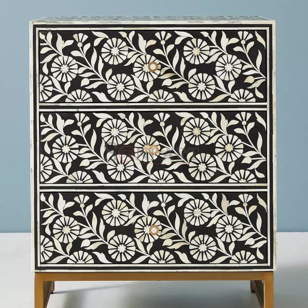 Gulab Bone Inlay Chest of Drawers for Living Hallway Bedroom | Wooden Chest of Drawers | Solid Wood Chest of Drawers | Soni Art | Buy Bone Inlay Furniture Online