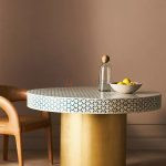 Triangu Bone Inlay Round Shape Dining Table Wooden Brass Base | Buy Wooden Round Dining Table Online | Round Dining Sets | Bone Inlay Furniture | Bone Inlay Dining Sets | Soni Art