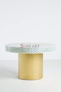 Triangu Bone Inlay Round Shape Dining Table Wooden Brass Base - Image 4