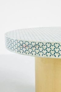 Triangu Bone Inlay Round Shape Dining Table Wooden Brass Base - Image 3