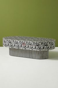 Sunflower Black and White Oval Shape Luxury Bone Inlay Coffee Table | Wooden Coffee Table Online | Solid Wood Coffee Table Online | Soni Art | Bone Inlay Furniture