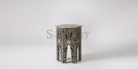 Flowery Hexagonal Shape Bone Inlay Side Table Living Room - Image 2