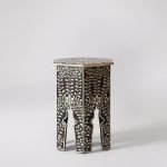 Flowery Hexagonal Shape Bone Inlay Side Table Living Room | Buy Side Table Online | Side Table for Living Room | Soni Art