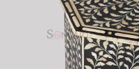 Flowery Hexagonal Shape Bone Inlay Side Table Living Room - Image 5