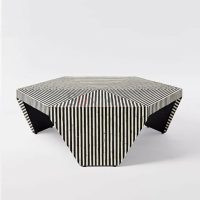 TriVista Striped Bone Inlay Designer Coffee Table Living Room - Image 2