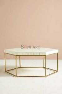 Vortex Hexagon Bone Inlay Center Table for Living Room Hallway - Image 5