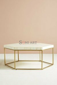 Vortex Hexagon Bone Inlay Center Table for Living Room Hallway - Image 6