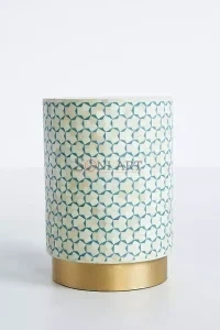 Triangu Bone Inlay Round Shape Side Table Green and White Color Living Room - Image 2