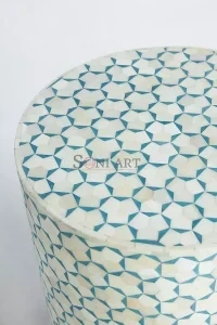 Triangu Bone Inlay Round Shape Side Table Green and White Color Living Room - Image 3