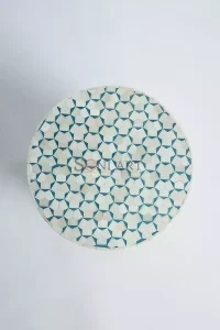 Triangu Bone Inlay Round Shape Side Table Green and White Color Living Room - Image 4