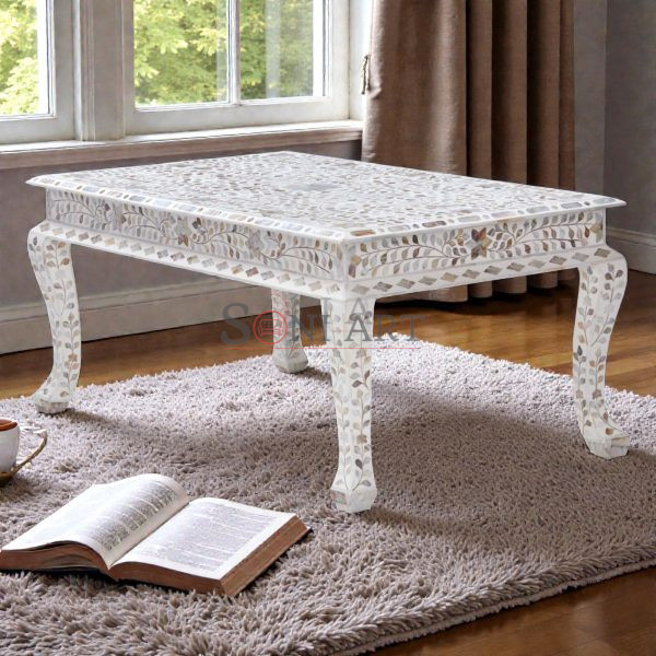 Soni Art Classic Vine Mother of Pearl Inlay Coffee Table for Living Room | Wooden Coffee Table | Buy Mother of Pearl Furniture | Soni Art
