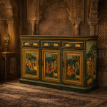 Radha Krishna Hand Painted Solid Wood Storage Cabinet | Wooden Storage Cabinet | Living Room Wooden Cabinet | Soni Art
