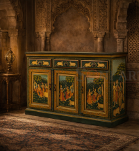 Radha Krishna Hand Painted Solid Wood Storage Cabinet | Wooden Storage Cabinet | Living Room Wooden Cabinet | Soni Art