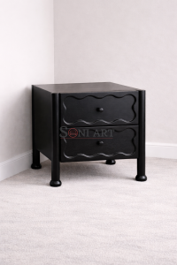 Wavy Solid Wood Bedside Table | Buy Wooden Bedside Table Online | Bedside Table with Drawers Online | Soni Art