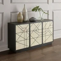 Aurelia Lines Bone Inlay Sideboard in Ivory & Black Linear Geometric Design - Image 2