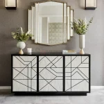 Aurelia Lines Bone Inlay Sideboard in Ivory & Black Linear Geometric Design