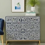 Azure Vine Bone Inlay Chest of Drawers – Blue & White Floral Handcrafted Storage Cabinet | Buy Bone Inlay Sideboard Cabinet | Bone Inlay Furniture Online | Soni Art