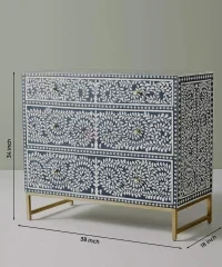 Flowery Bone Inlay Chest of Drawers – Blue & White Handcrafted Storage Cabinet - Image 5