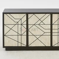 Aurelia Lines Bone Inlay Sideboard in Ivory & Black Linear Geometric Design - Image 3
