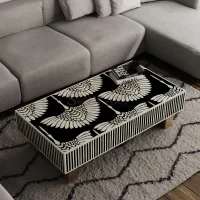Noir Crane Bone Inlay Coffee Table in Black with Ivory Bird Motif & Stripe Detailing | Bone Inlay Coffee Table | Soni Art