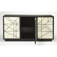 Aurelia Lines Bone Inlay Sideboard in Ivory & Black Linear Geometric Design - Image 6