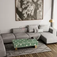 Verde Vine Bone Inlay Coffee Table in Green Stripe & Floral Pattern with Brass Base - Image 3
