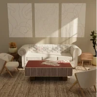 Rudra Crimson Bone Inlay Coffee Table in Red with Stripe Detailing & Artistic Motif | Bone Inlay Coffee Table | Bone Inlay Furniture Online | Soni Art