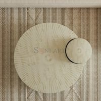 Ivora Eclipse Bone Inlay Coffee Table in Ivory with Sculptural Circular Design - Set of 2 - Image 2