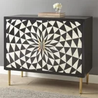 Noir Prism Bone Inlay Sideboard in Black & White Geometric Pattern with Brass Legs - Image 2