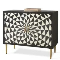Noir Prism Bone Inlay Sideboard in Black & White Geometric Pattern with Brass Legs - Image 5