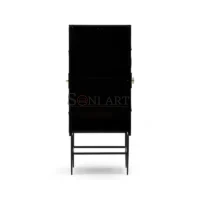 Noir Arc Bone Inlay Cabinet in Black & Ivory Geometric Design with Metal Base - Image 4
