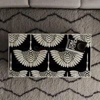 Noir Crane Bone Inlay Coffee Table in Black with Ivory Bird Motif & Stripe Detailing - Image 3