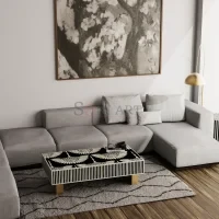 Noir Crane Bone Inlay Coffee Table in Black with Ivory Bird Motif & Stripe Detailing - Image 2