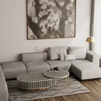 Noir Duo Bone Inlay Nesting Coffee Table Set in Black & White Stripe Design with Gold Base - Image 2