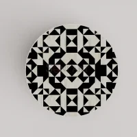 Noir Orb Round Bone Inlay Coffee Table in Black & White Geometric Design with Gold Base - Image 4