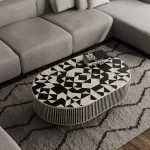 Aaryan Noir Bone Inlay Coffee Table in Black & White Geometric Design