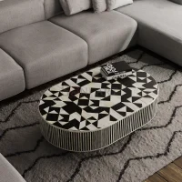 Aaryan Noir Bone Inlay Coffee Table in Black & White Geometric Design