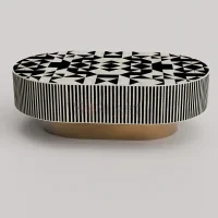 Aaryan Noir Bone Inlay Coffee Table in Black & White Geometric Design - Image 3