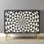 Noir Prism Bone Inlay Sideboard India | Black & White Geometric Cabinet Sideboard - Luxury Geometric Cabinet - Soni Art