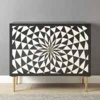 Noir Prism Bone Inlay Sideboard India | Black & White Geometric Cabinet Sideboard - Luxury Geometric Cabinet - Soni Art