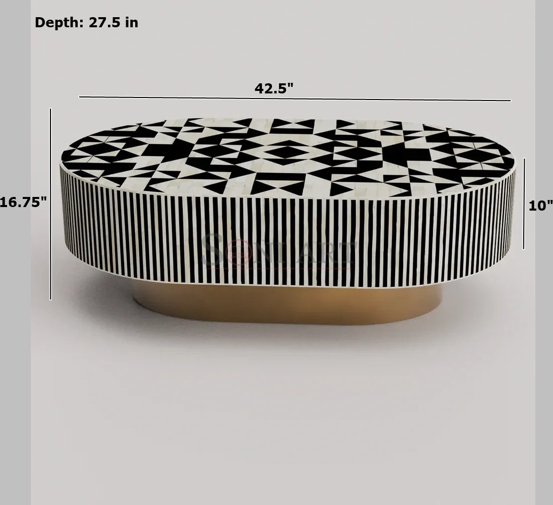Aaryan Noir Bone Inlay Coffee Table in Black & White Geometric Design - Image 3
