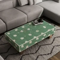 Verde Vine Bone Inlay Coffee Table in Green Stripe & Floral Pattern with Brass Base - Coffee Table for Living Room - Bone Inlay Coffee Table Online - Soni Art