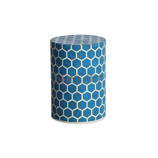 Azure Hive Bone Inlay Accent Table – Hexagon Pattern Accent Table – Hexagon Pattern Accent Table | Accent Table for Living Room | Living Room Side Table | Bone Inlay Side Table | Soni Art
