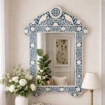 Indigo Bird Bone Inlay Wall Mirror - Blue & White | Mirror Frame with Mirror for Homes | Soni Art
