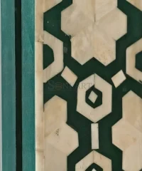 Emerald Geometric Bone Inlay Wall Mirror – Handcrafted Green & Ivory - Image 5