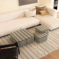 Grid Bone Inlay Nesting Coffee Table Set – Black & Ivory Geometric Design (Set of 3) - Image 3