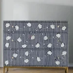 Indigo Stripe Floral Bone Inlay Chest of Drawers – Blue & White Cabinet